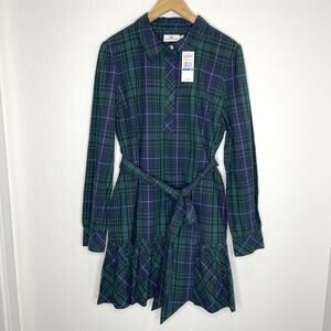 Vineyard Vines Popover Blackwatch Dress Womens XL Green Blue Plaid Pink Pop